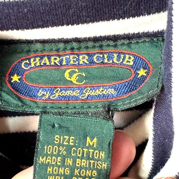 Vintage CHARTER CLUB Turtleneck Women's M‎ Striped Nautical Preppy Crest Coastal - Picture 6 of 9